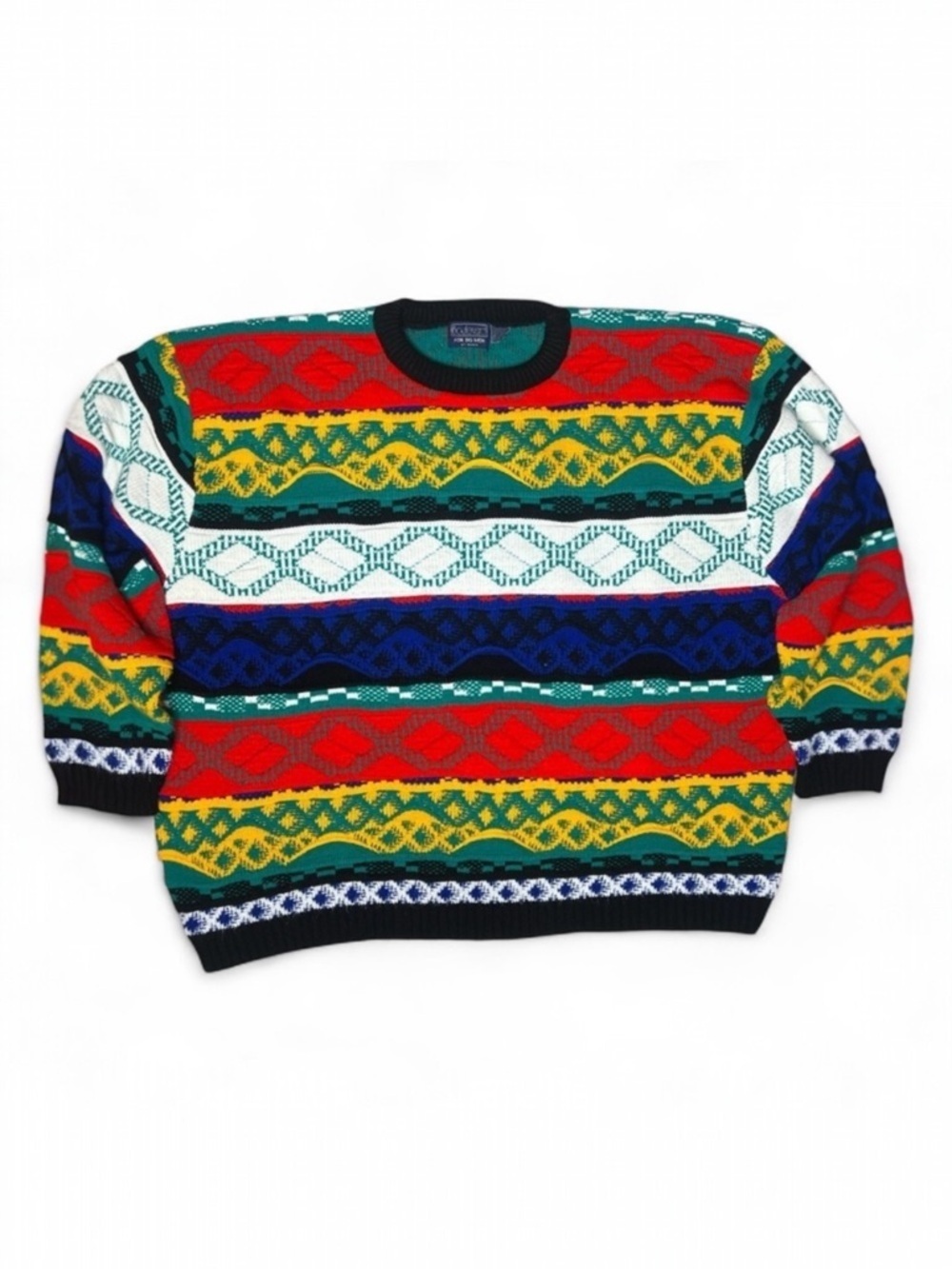 Vintage 90s Boulevard Big Men 4X Multicolor 3D Knit Sweater Hip Hop